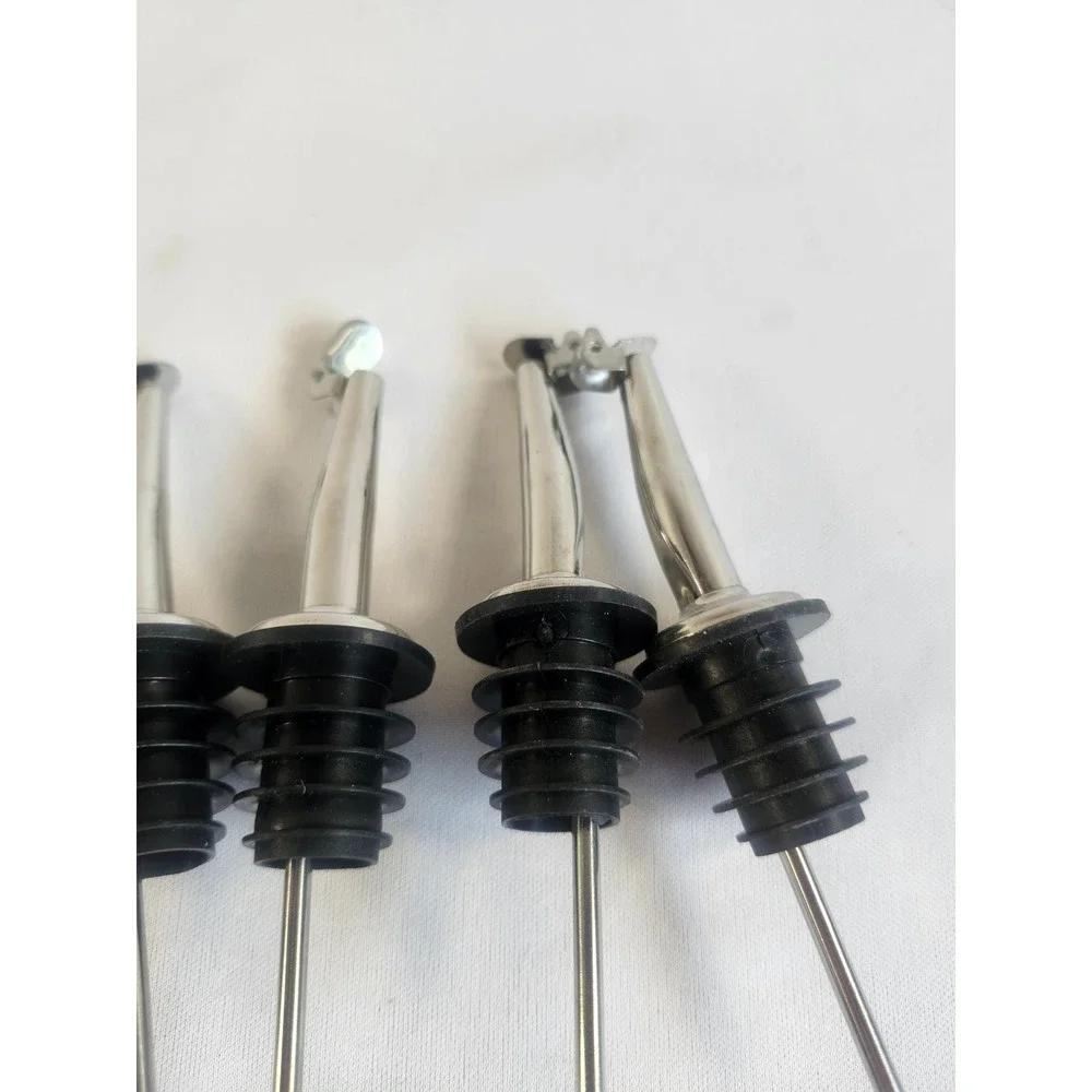 Set of 8 Stainless Steel Weighted Liquor Bottle Pourers W/ Flip Top‎ Lids Silver